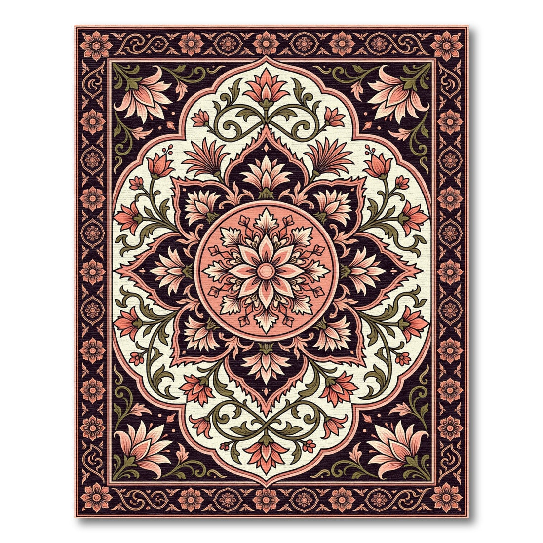 Coral Pink Floral Arch Medallion Rug