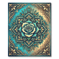 Teal Gold Floral Mandala Rose Rug