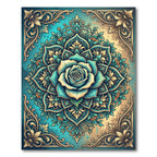 Teal Gold Floral Mandala Rose Rug