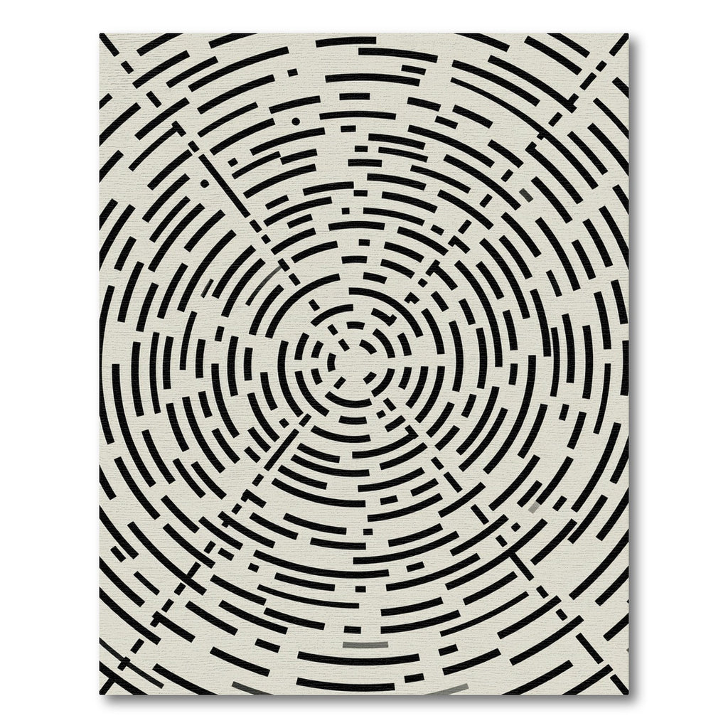 Minimalist Black and Cream Circular Labyrinth Rug