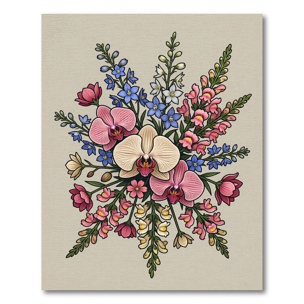 Pink Cream Blue Orchid Flower Bouquet Rug