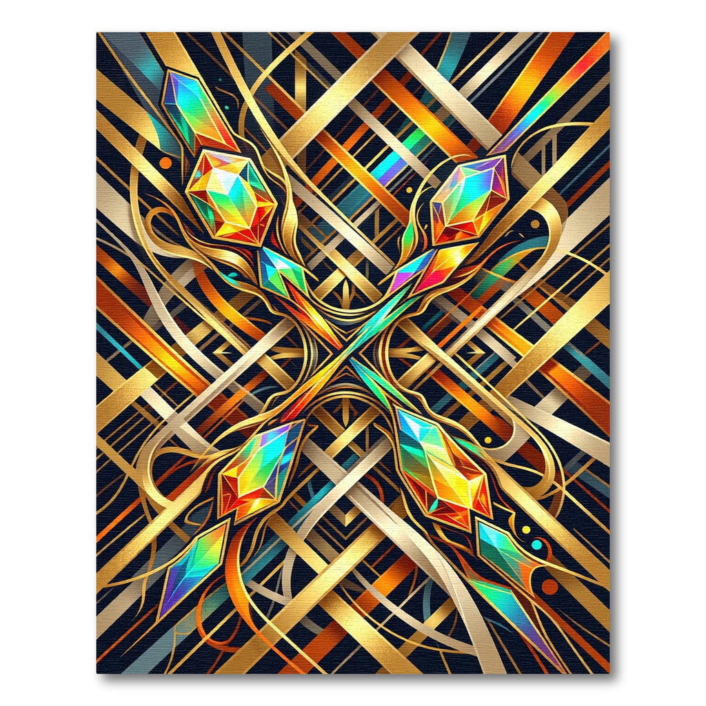 Radiant Geometric Gemstone Lattice Gold Rug