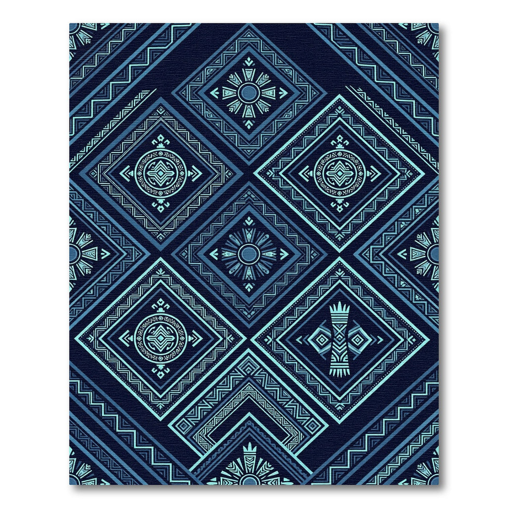 Deep Blue Geometric Tribal Diamonds Rug