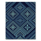 Deep Blue Geometric Tribal Diamonds Rug