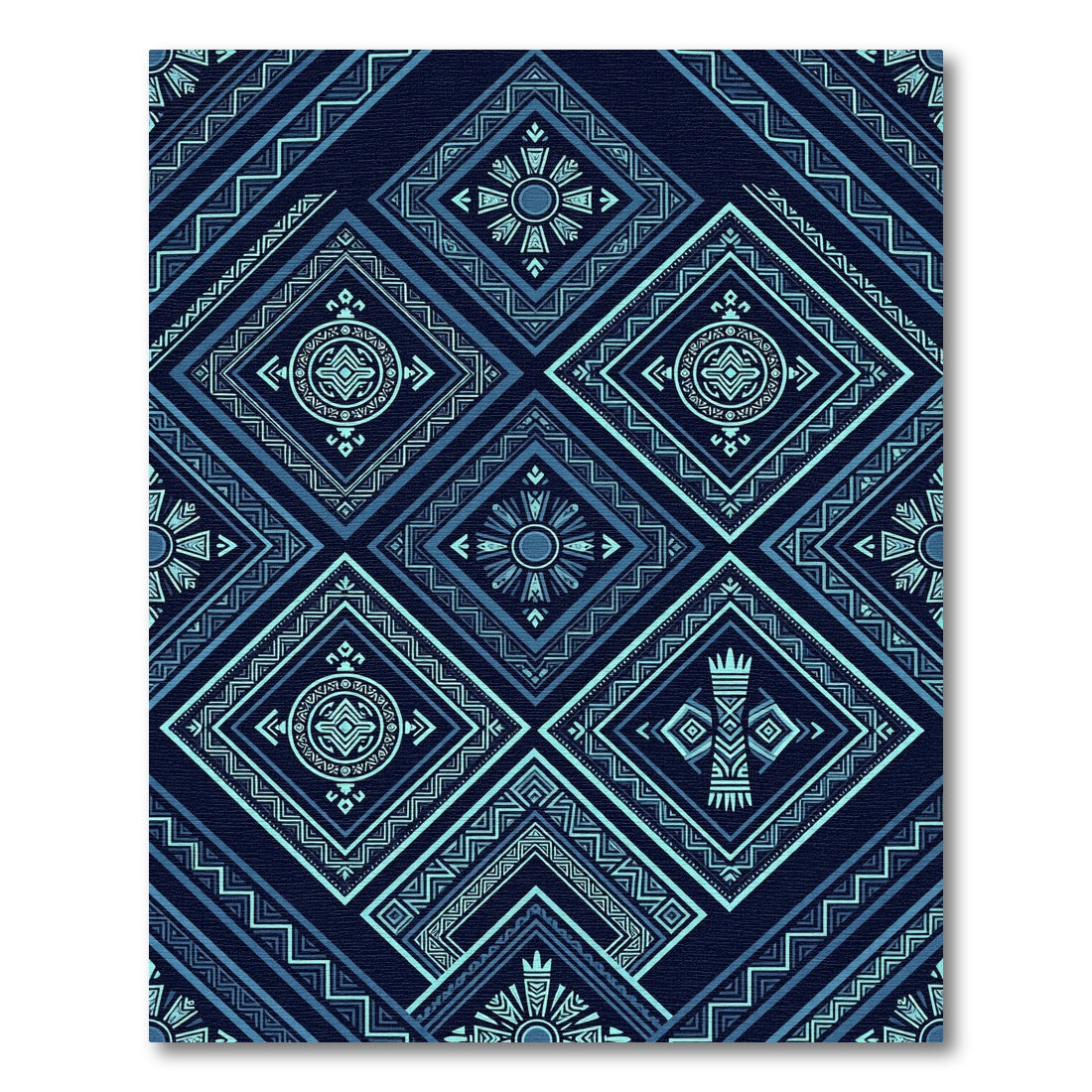 Deep Blue Geometric Tribal Diamonds Rug