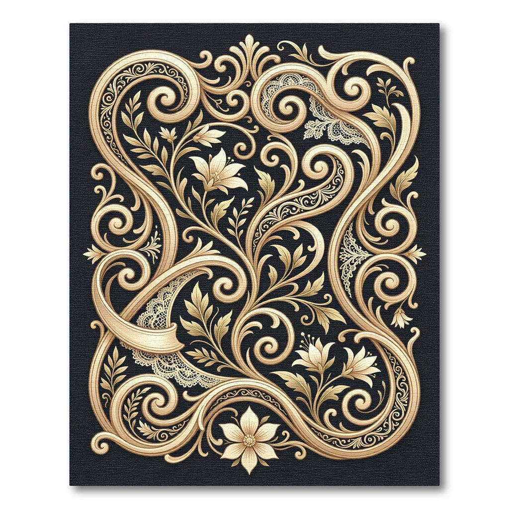 Ornate Gold Floral Scroll Lace Rug