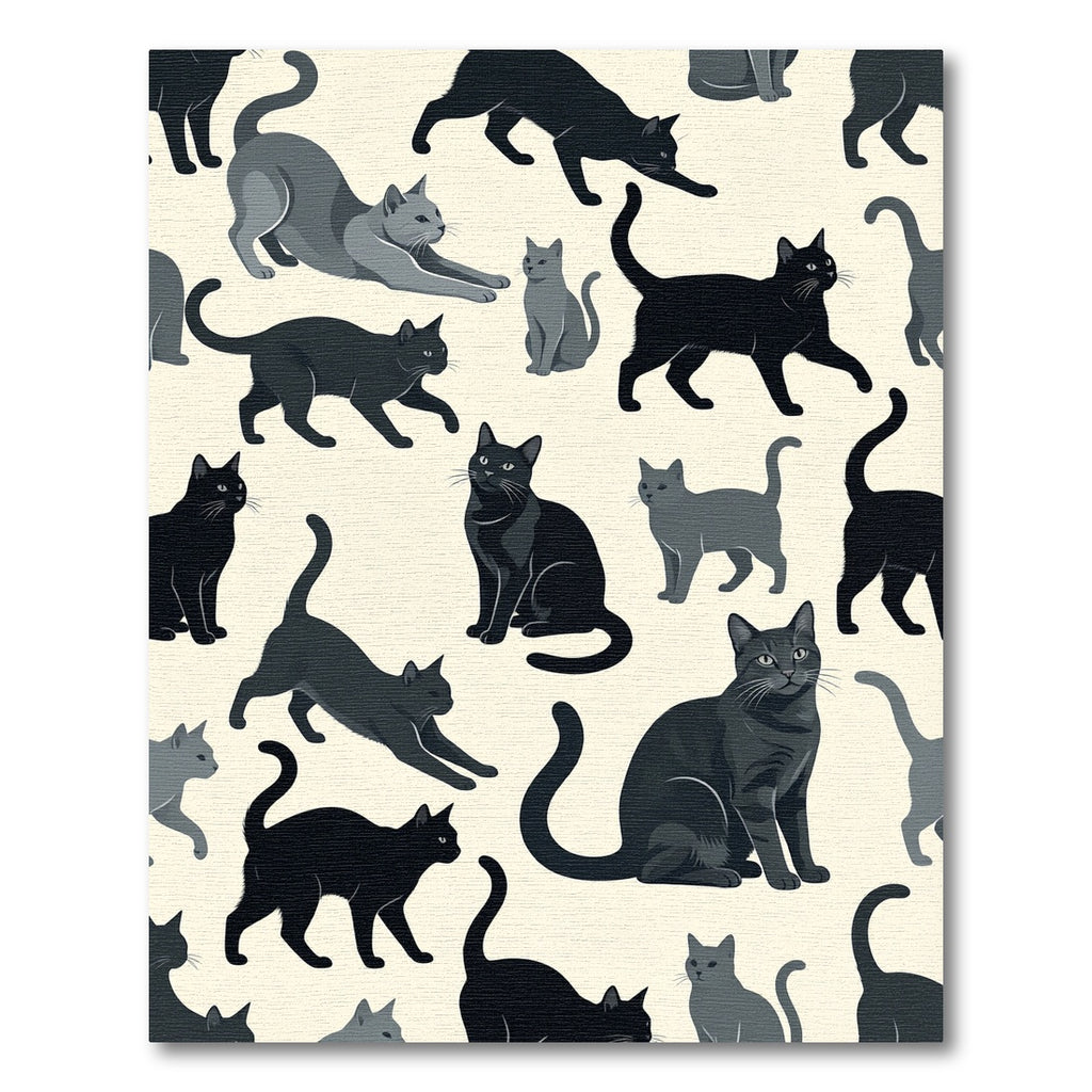 Gray Black Cat Crowd In Many Poses Rug