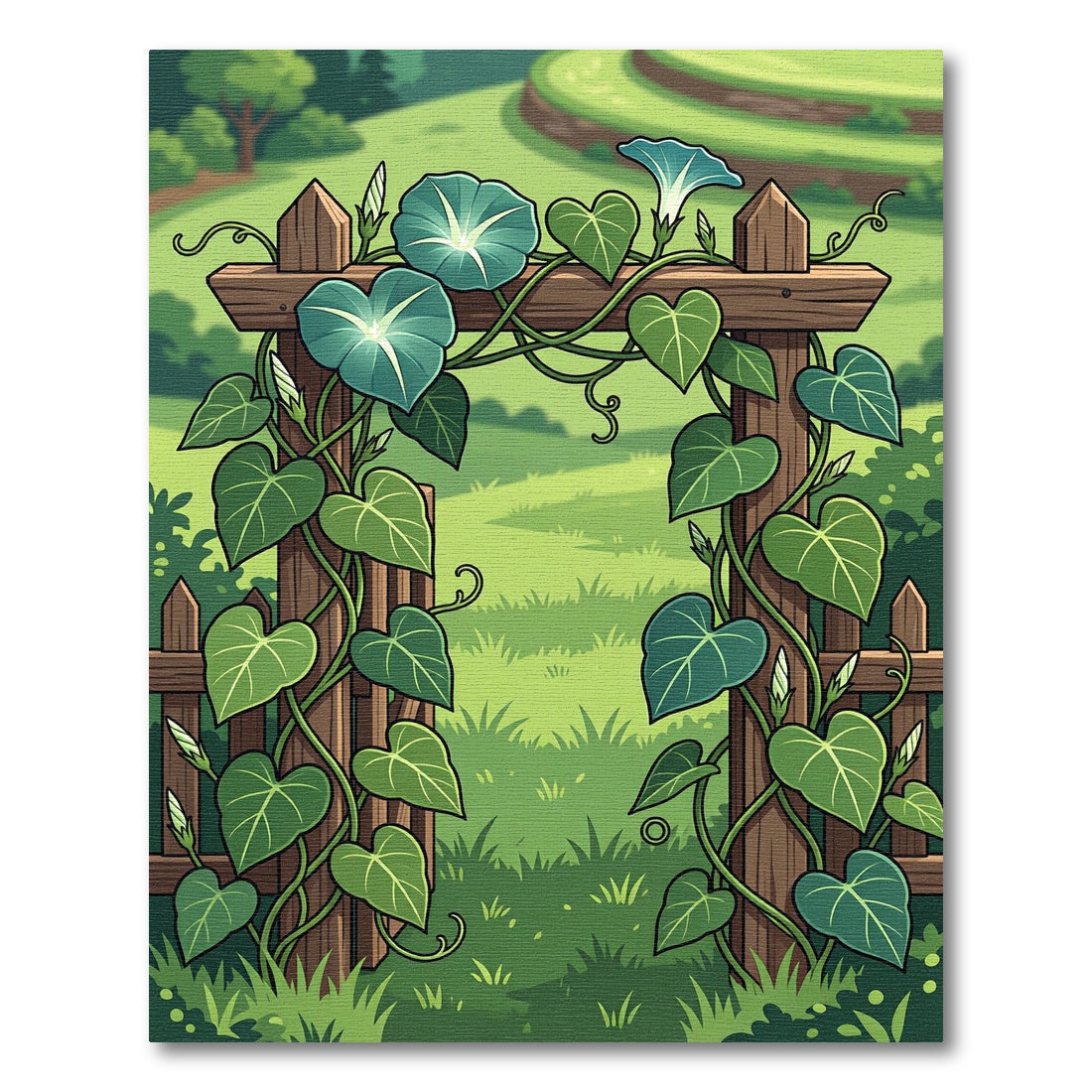 Whimsical Morning Glory Botanical Arch Rug