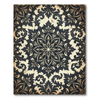 Antique Charcoal Damask Scroll Medallion Rug