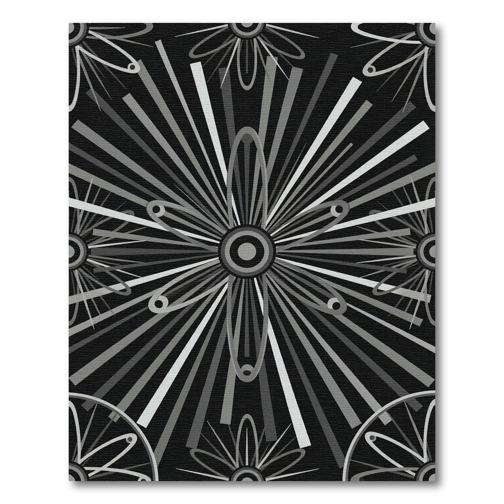 Monochromatic Sunburst Floral Art Deco Rug