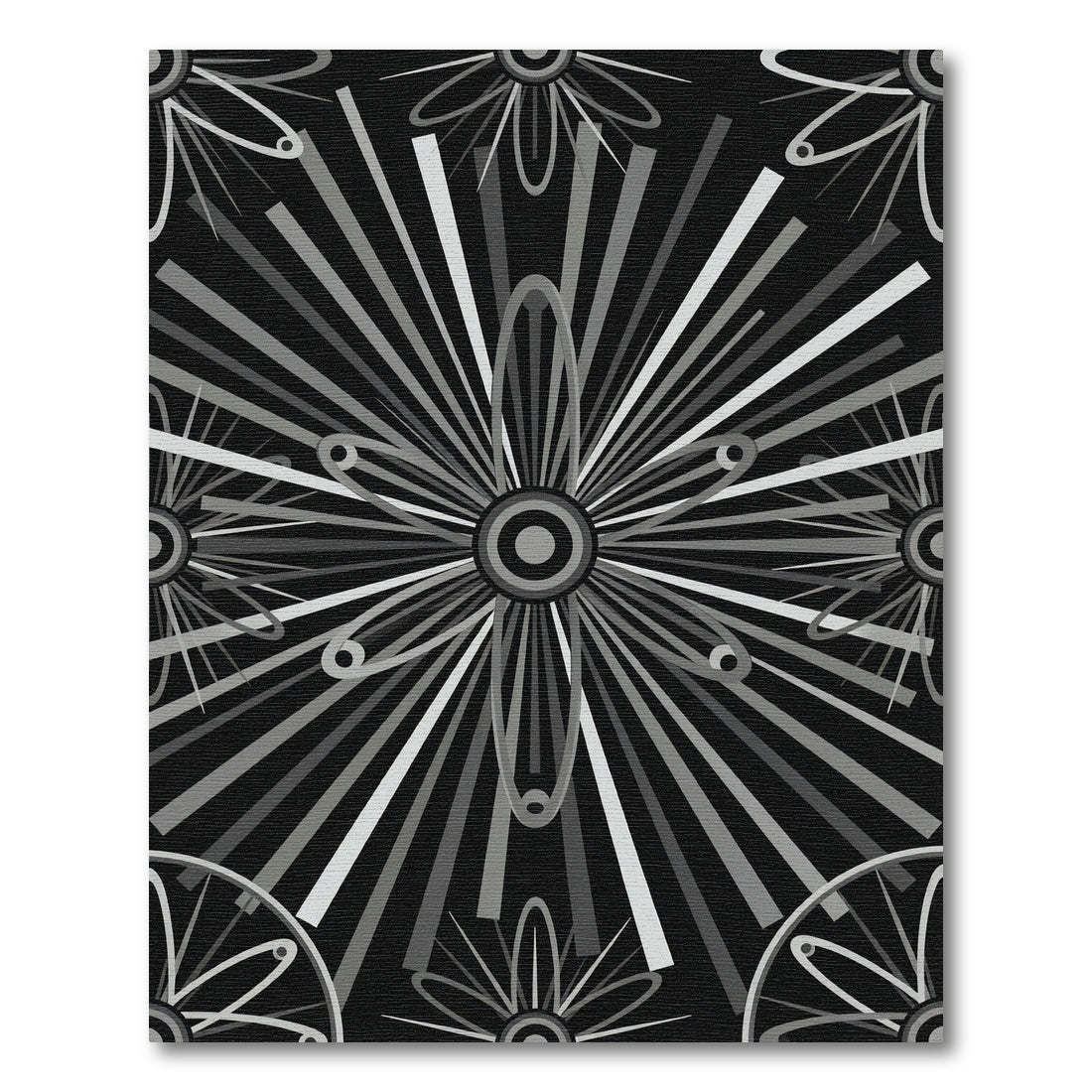 Monochromatic Sunburst Floral Art Deco Rug