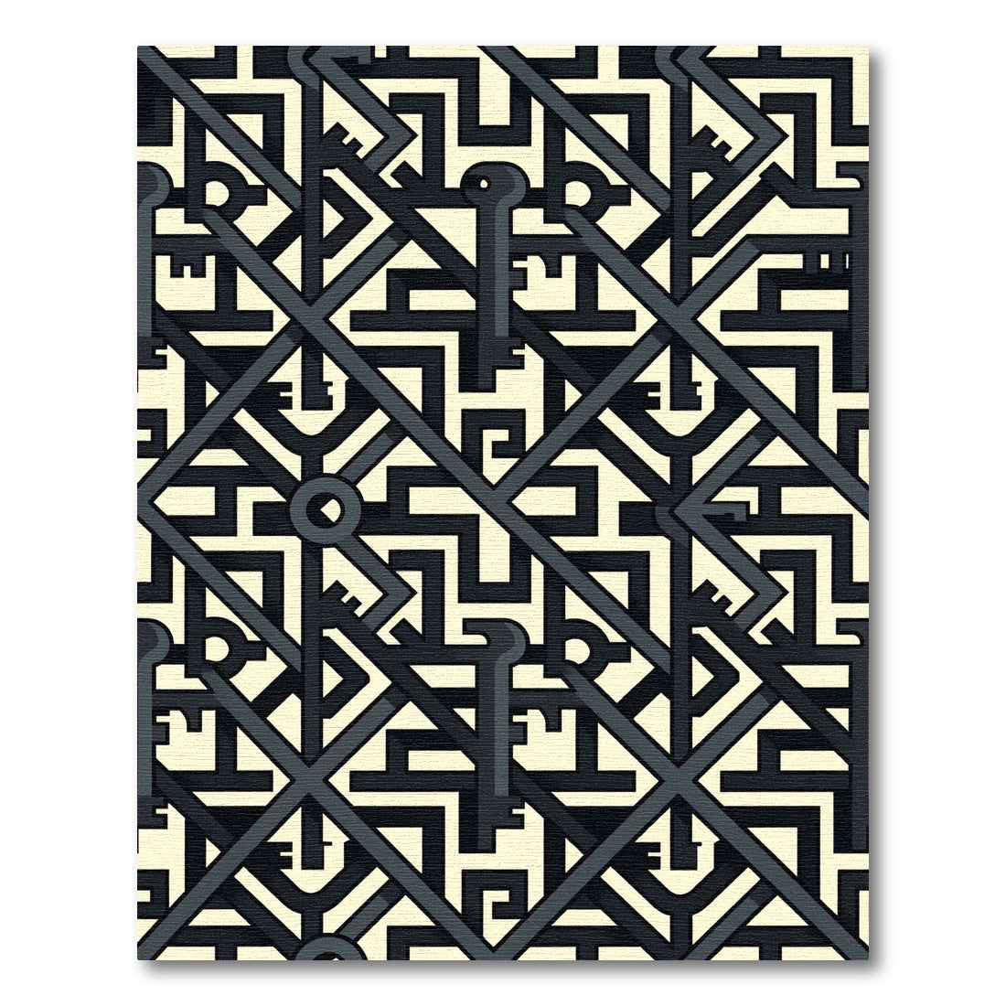 Abstract Geometric Interlocking Key Grid Rug