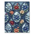 Elegance Deep Blue Peony Arch Floral Rug