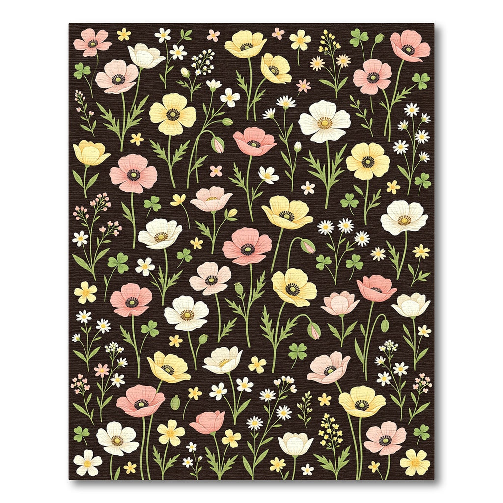 Pink Yellow White Floral Field Meadow Rug