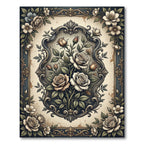 Vintage Floral Rose Ornamental Frame Rug
