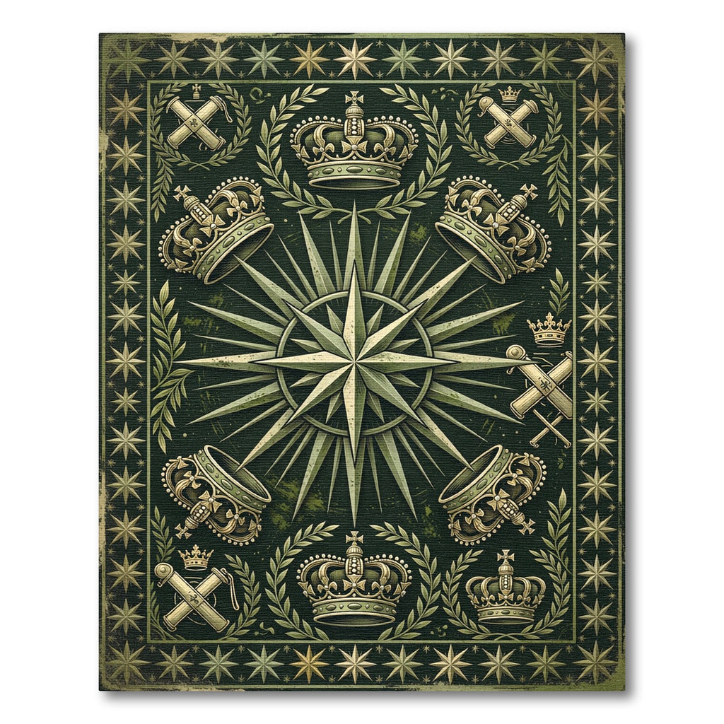 Vintage Olive Crown Compass Star Rug