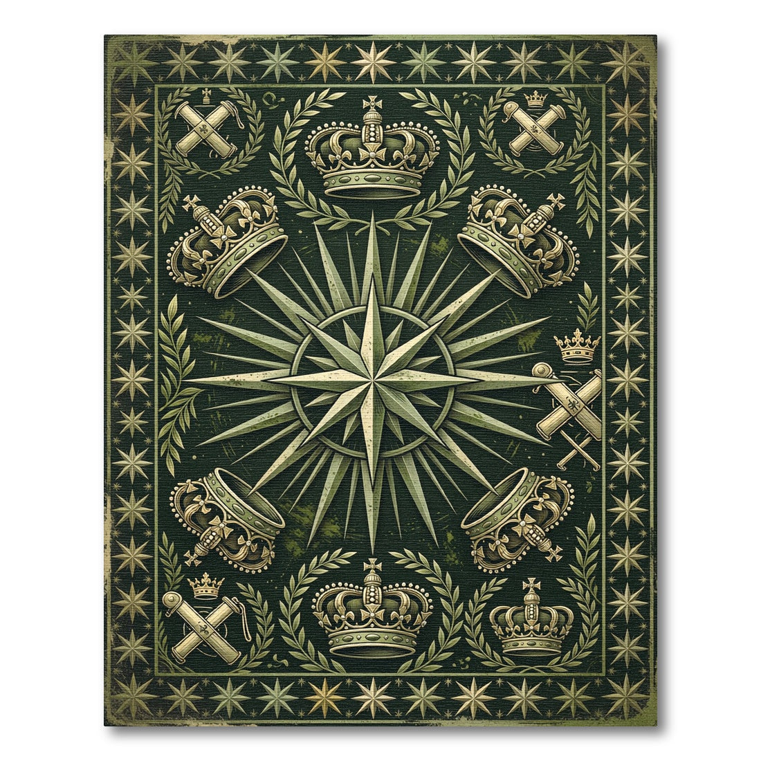 Vintage Olive Crown Compass Star Rug