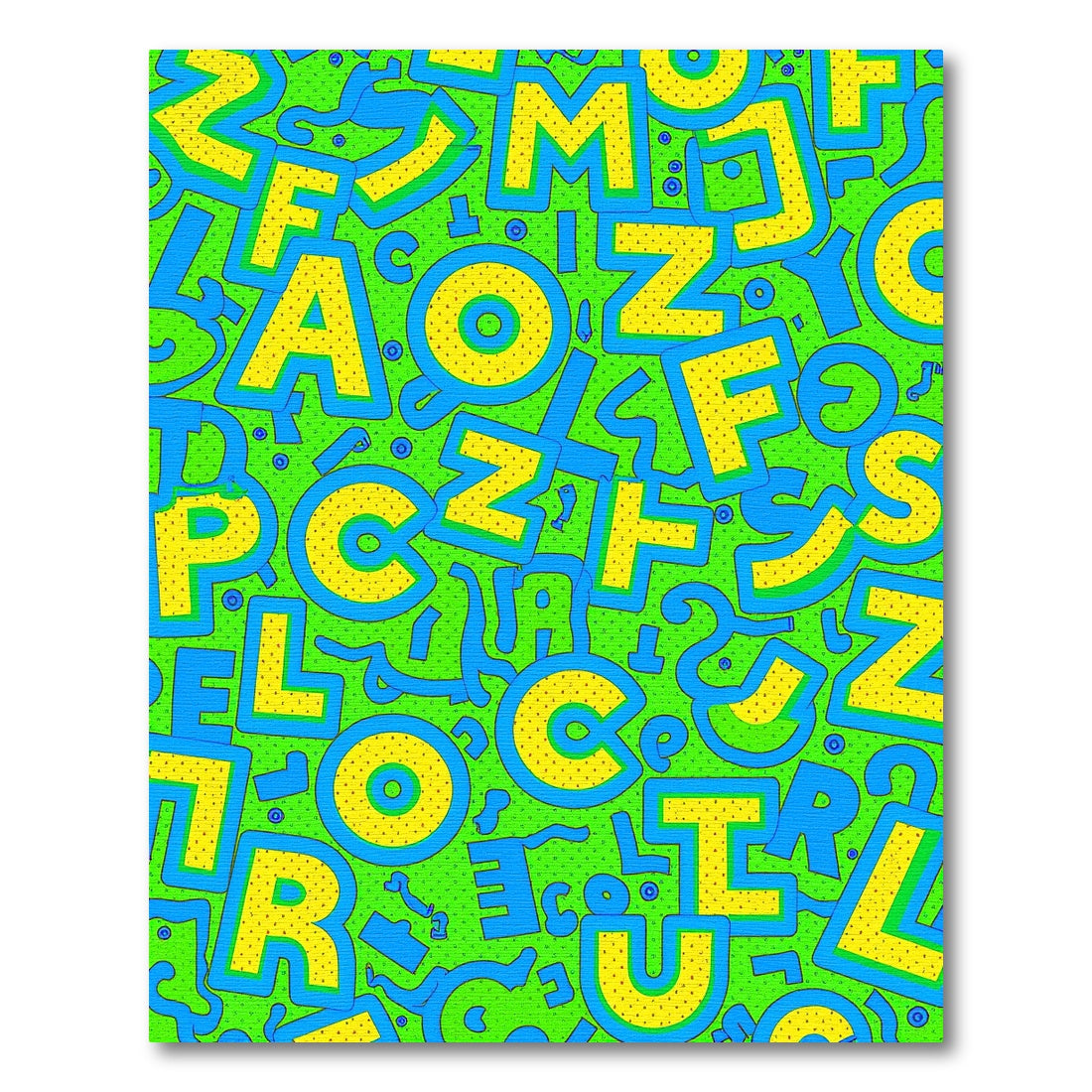 Groovy Yellow Blue Alphabet Scatter Rug