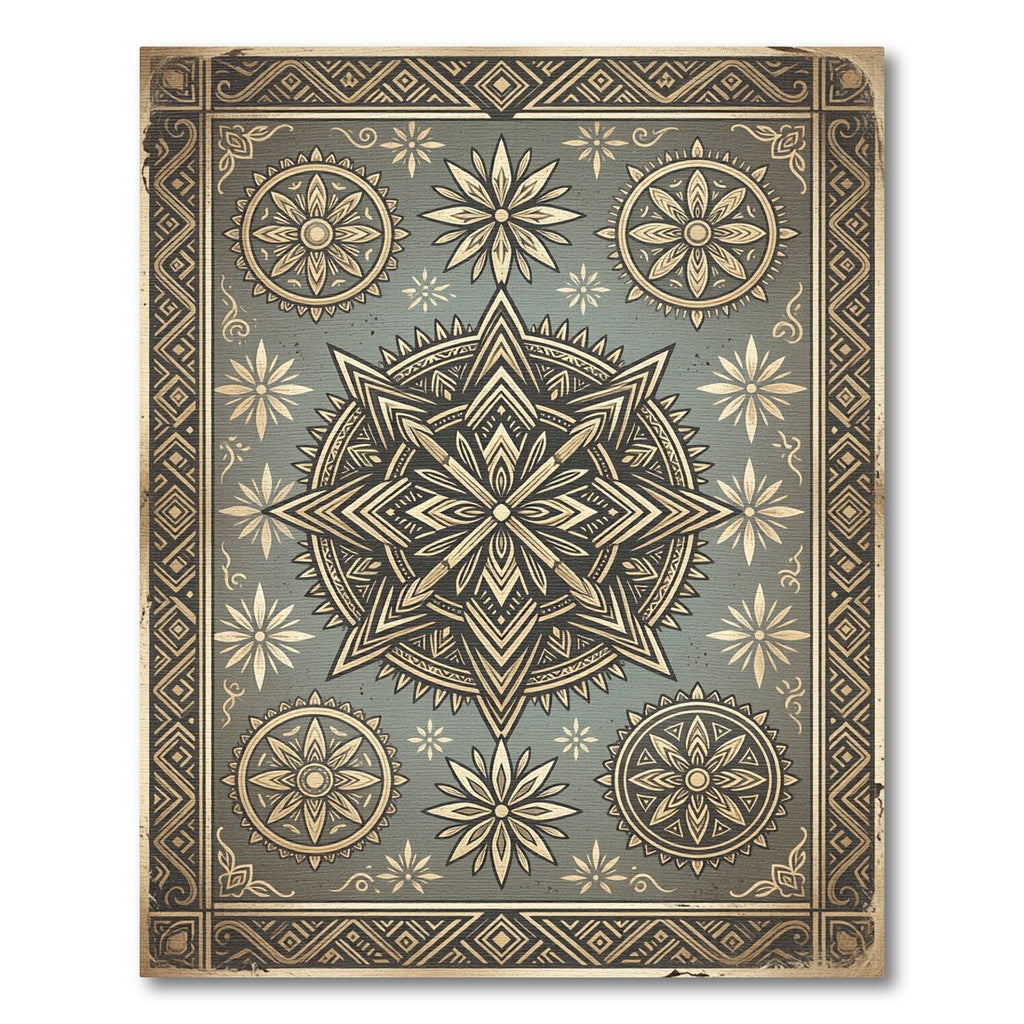 Vintage Teal Floral Medallion Composition Rug