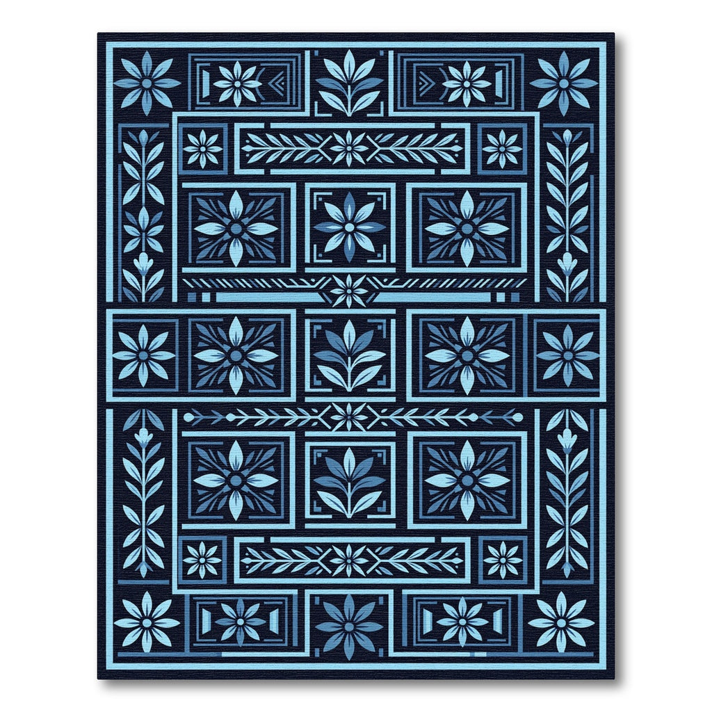 Navy Blue Floral Botanical Composition Rug