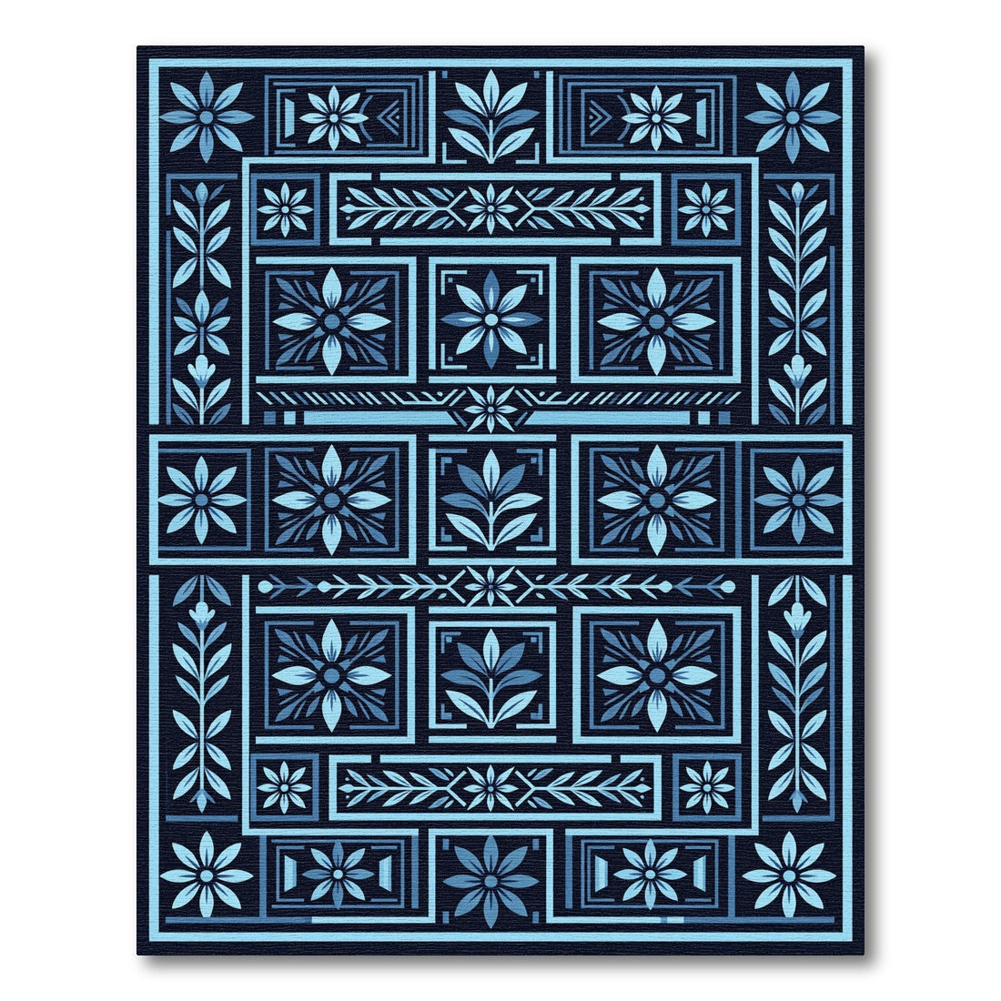 Navy Blue Floral Botanical Composition Rug