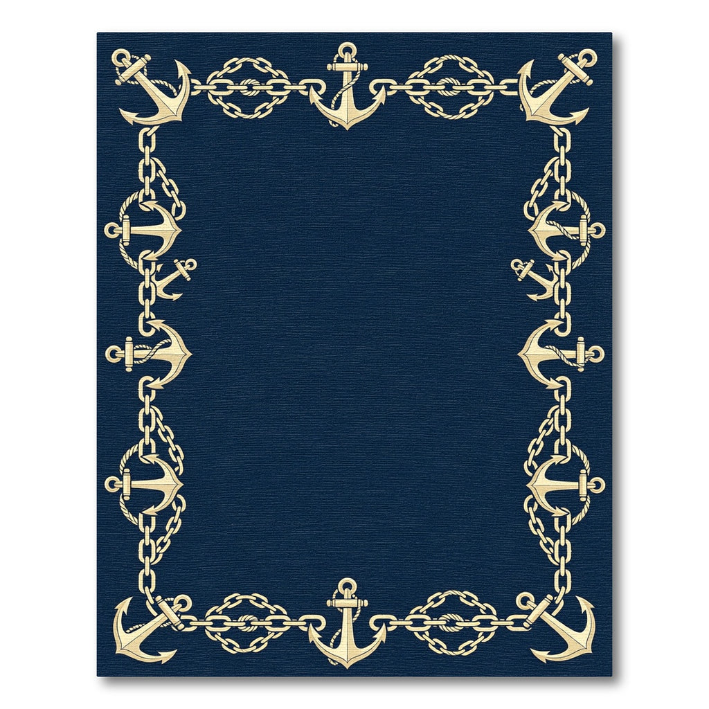 Navy Anchor Chain Border Nautical Rug
