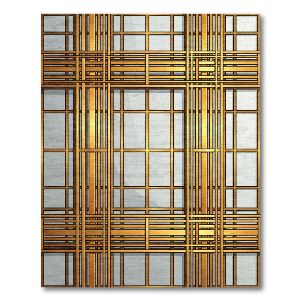 Luxurious Gold Grid Geometric Metallic Accent Rug