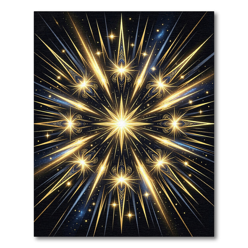 Celestial Golden Starburst Radial Art Rug