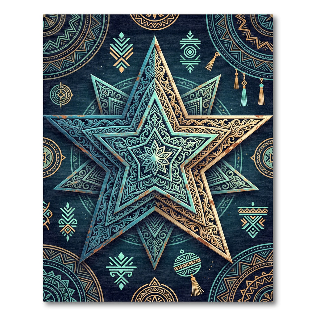 Ornate Teal and Gold Astral Star Rug