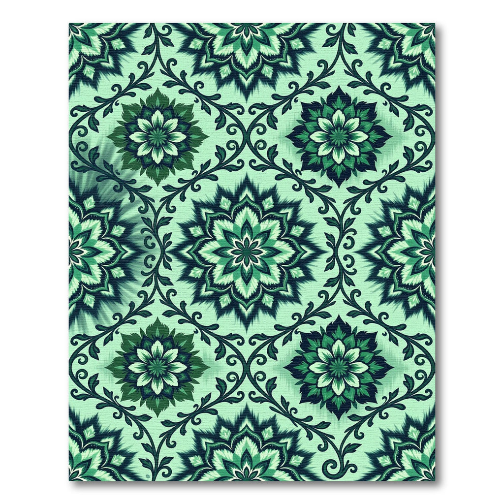 Emerald Green Floral Medallion Scroll Rug