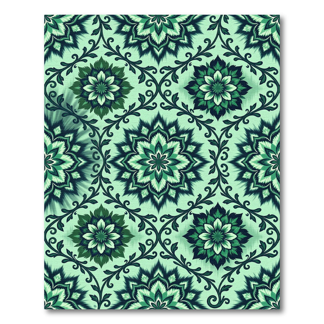 Emerald Green Floral Medallion Scroll Rug