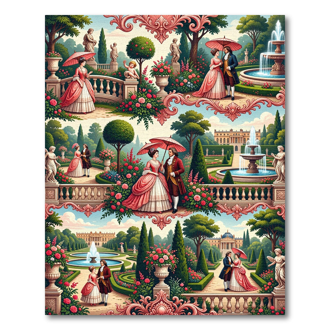 Romantic Rococo Garden Couple Scene Rug