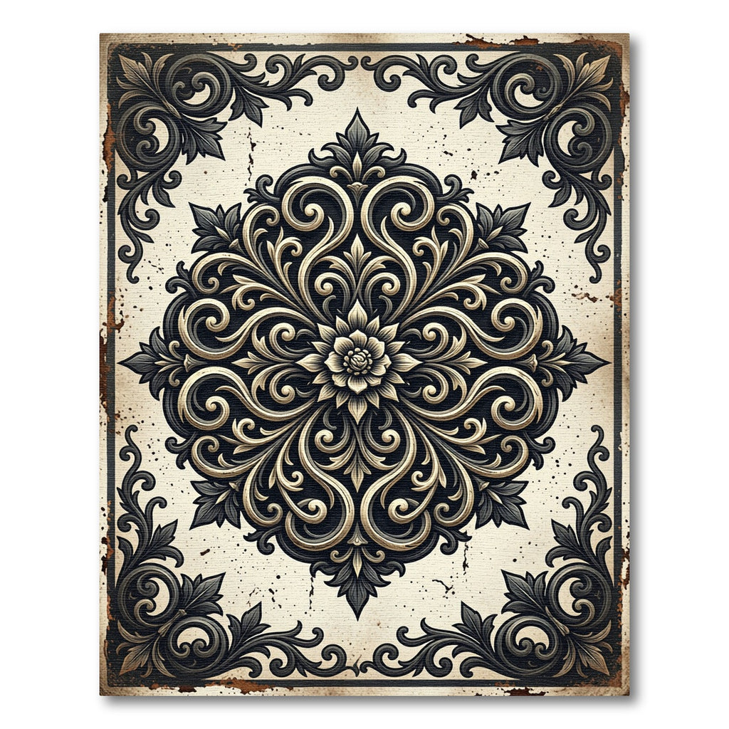 Vintage Ornate Dark Floral Medallion Rug