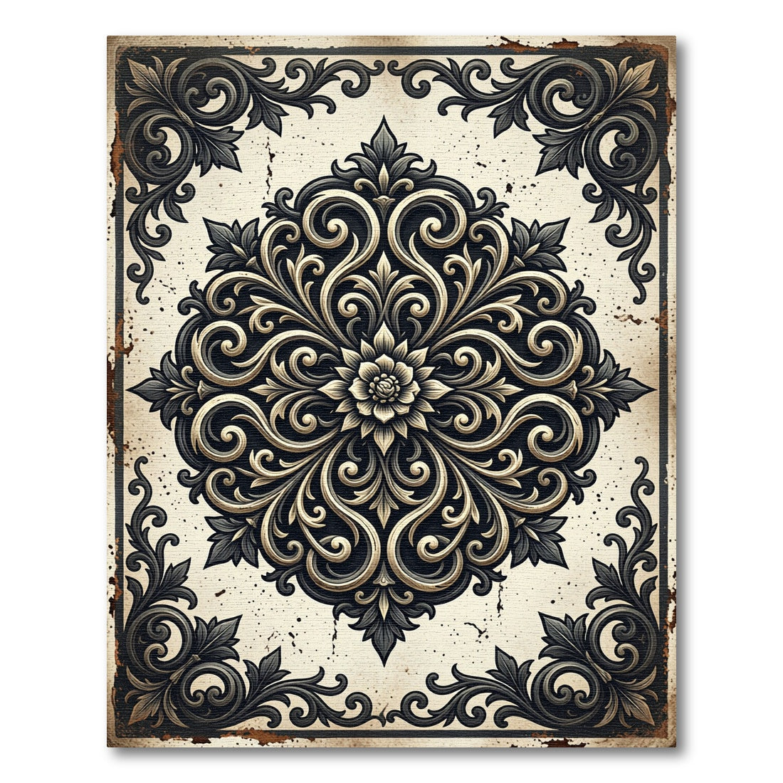 Vintage Ornate Dark Floral Medallion Rug