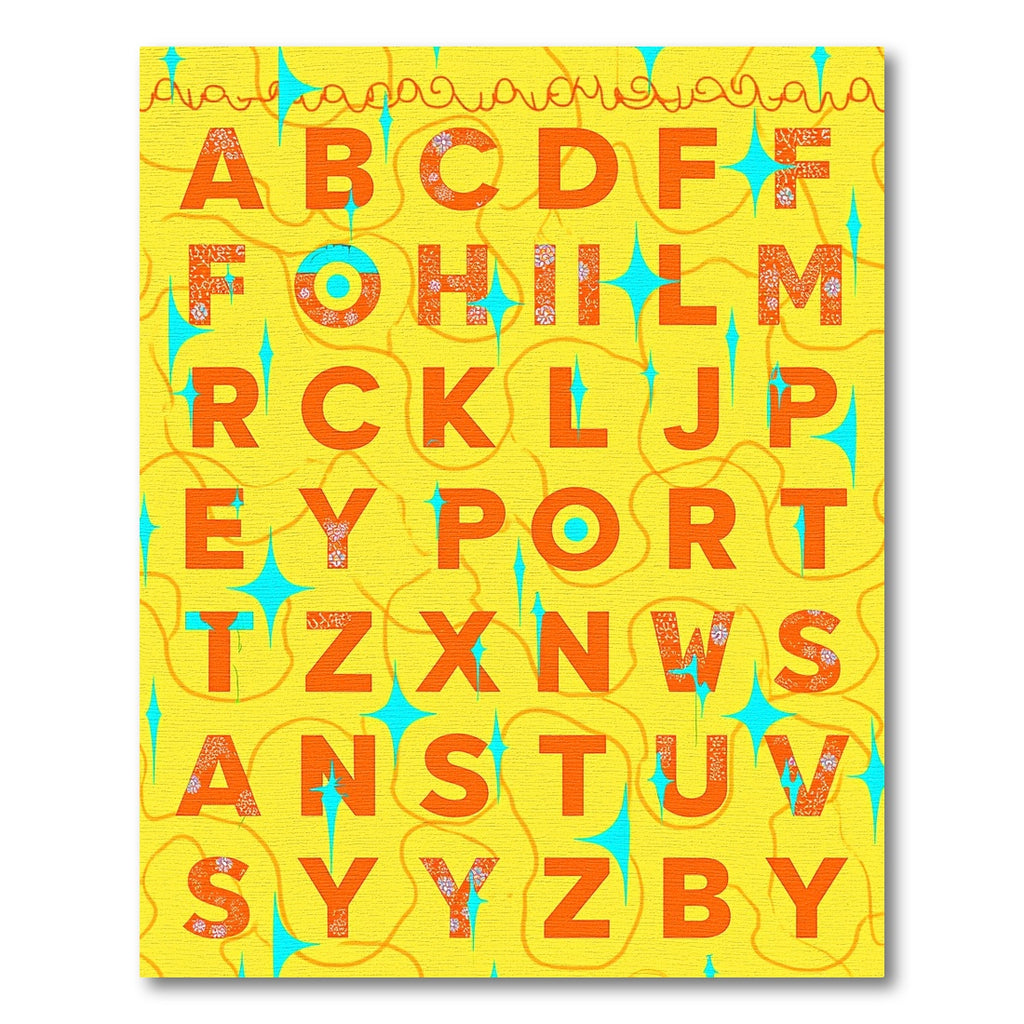Orange Alphabet Geometric Floral Stars Rug