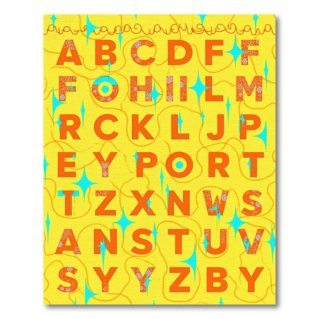 Orange Alphabet Geometric Floral Stars Rug