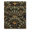 Black Gold Peacock Feather Fan Arrangement Rug