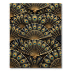 Black Gold Peacock Feather Fan Arrangement Rug