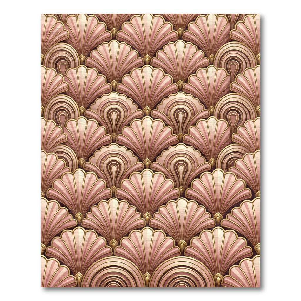 Art Deco Pink Gold Fan Pattern Rug