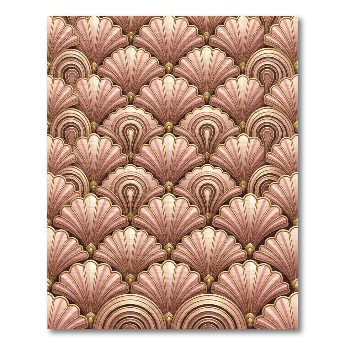 Art Deco Pink Gold Fan Pattern Rug
