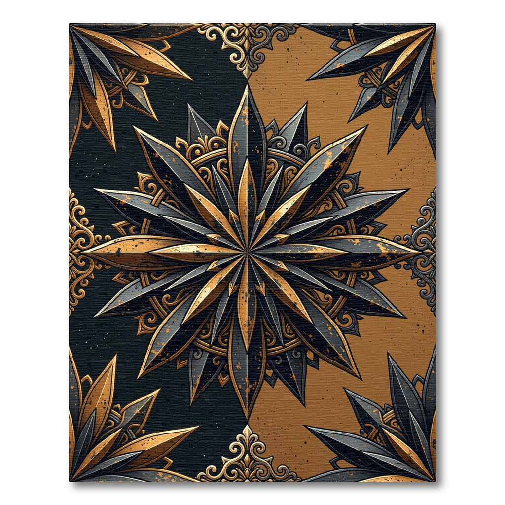 Gilded Starburst Medallion Black Golden Rug
