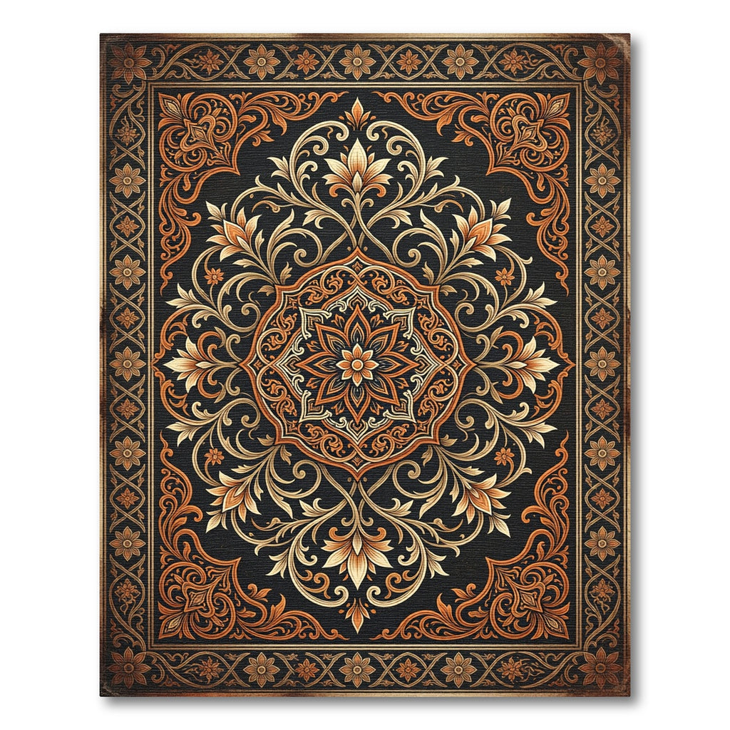 Elegant Amber Floral Medallion Scroll Rug