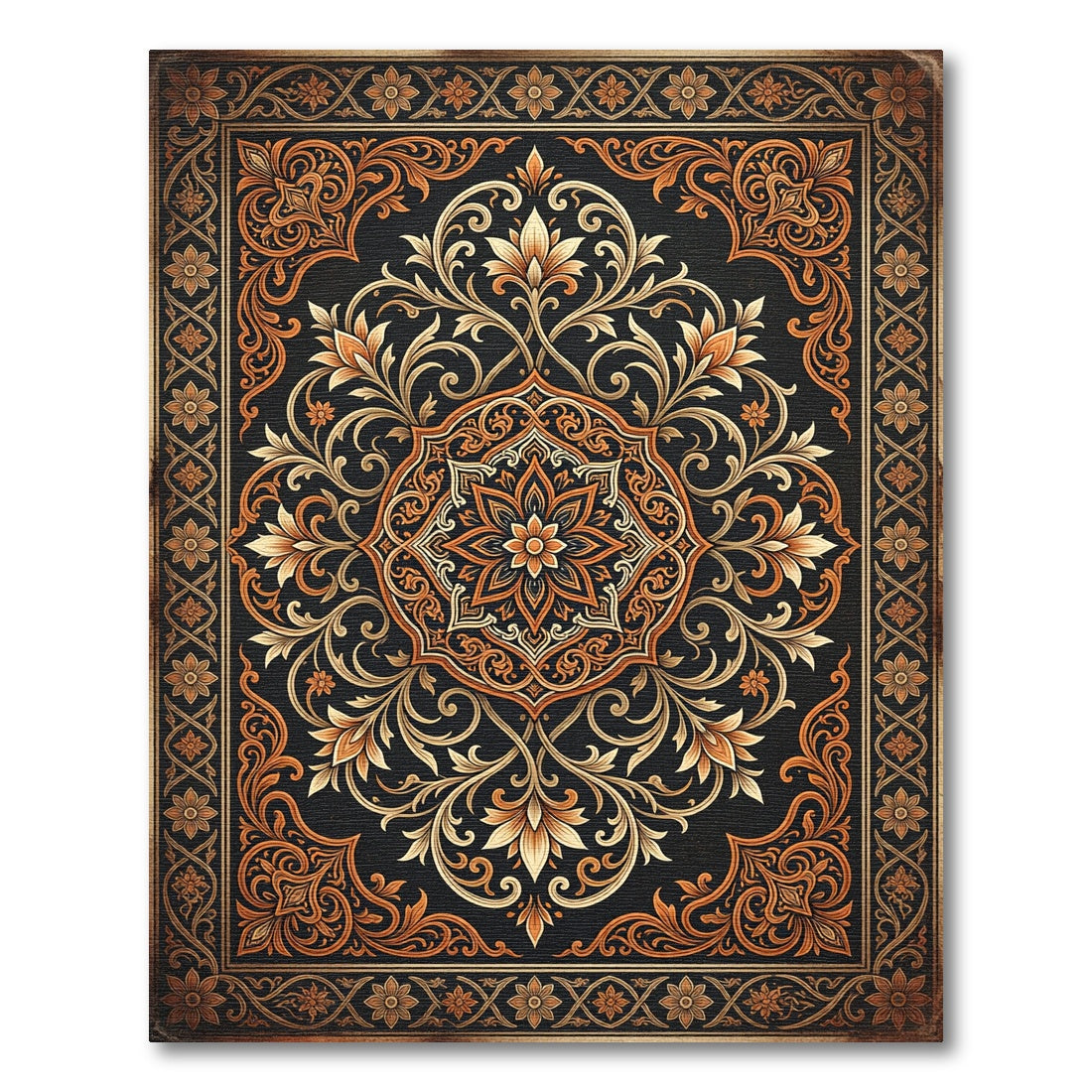 Elegant Amber Floral Medallion Scroll Rug