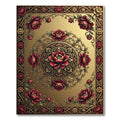 Elegant Golden Crimson Peony Medallion Rug
