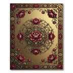 Elegant Golden Crimson Peony Medallion Rug