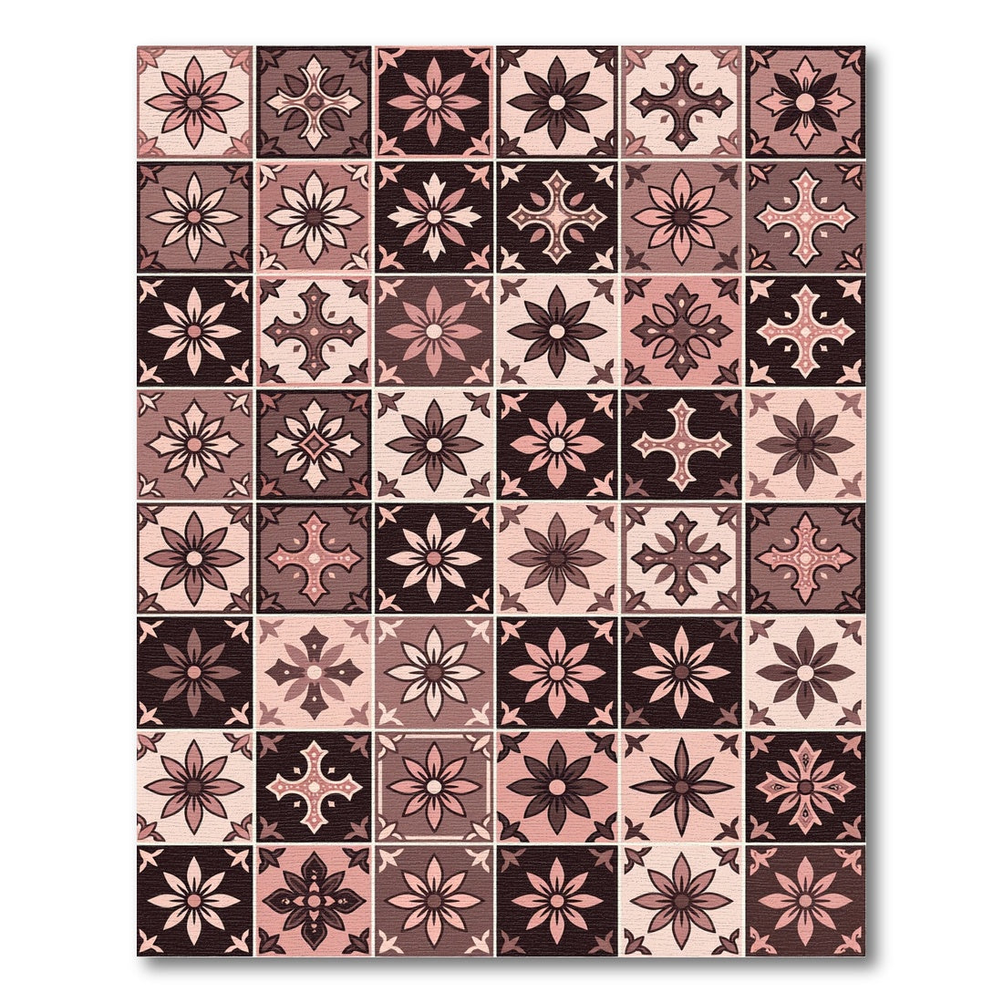 Blush and Chocolate Floral Tile Grid Rug