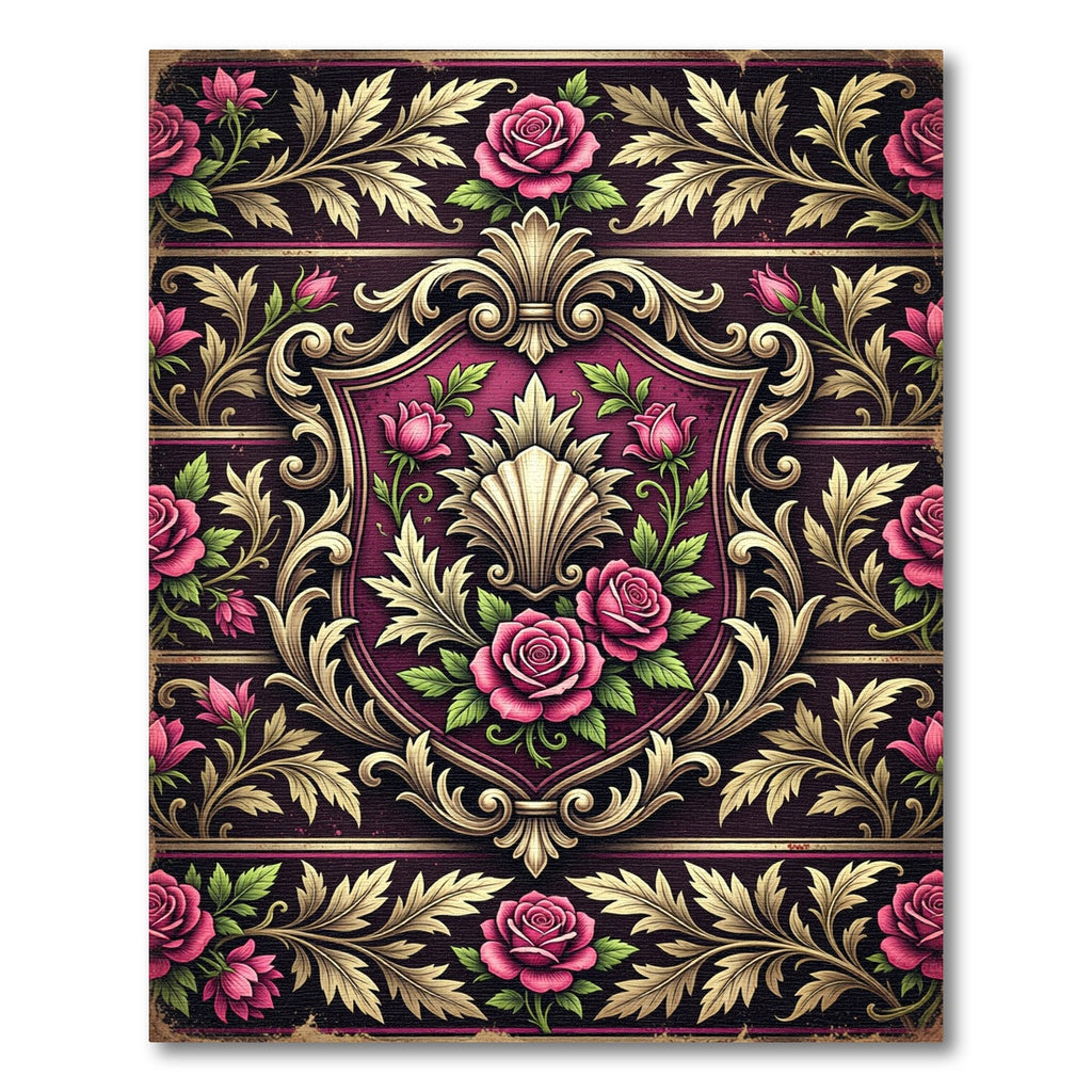 Victorian Damask Rose Floral Shield Rug