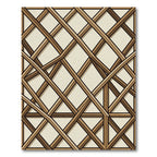 Modern Tan Wood Lattice Grid Rug