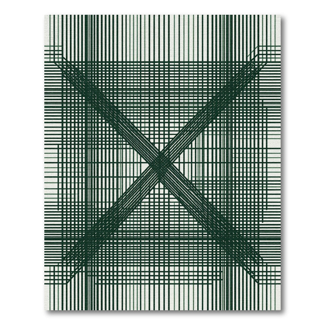 Dark Green Crossed Line Arrangement Rug