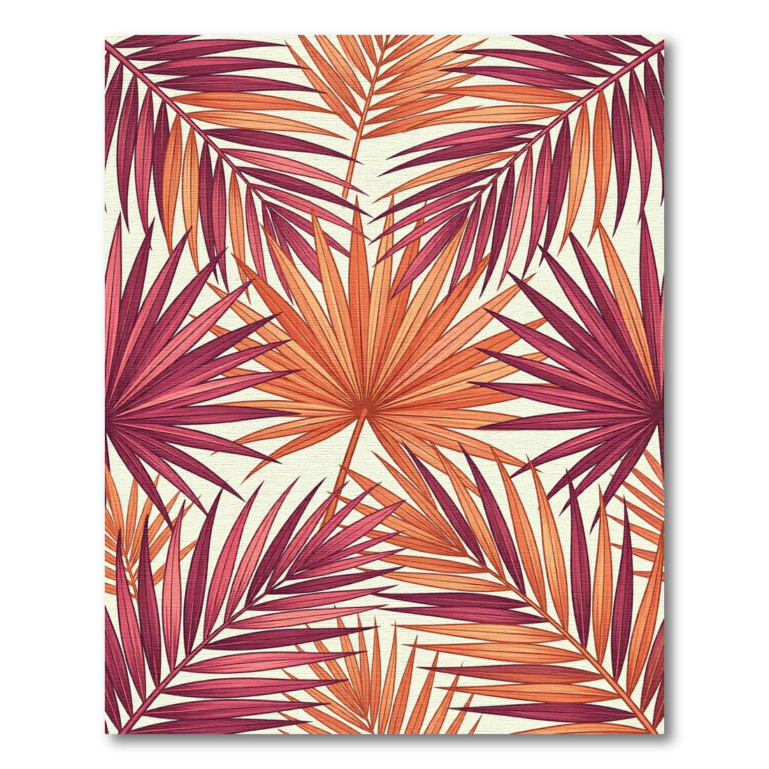 Vibrant Coral Palm Frond Tessellations Rug